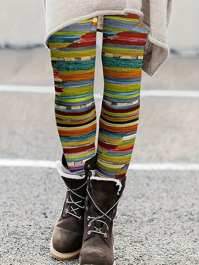 Women's Pants Trousers Leggings Streetwear Casual Full Length High Waist Striped Elastic Waist Print Breathability Comfortable Stretchy Vacation Street Daily Wear