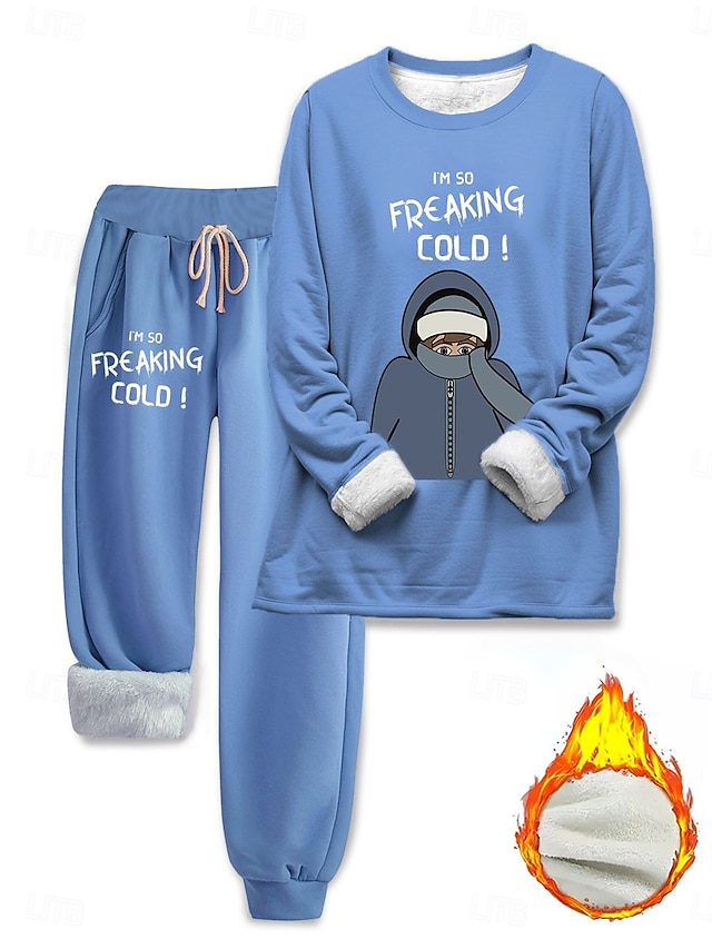 Women's Elegant Warm Fashion Two Piece Sets Tracksuit Pants Sets Long Sleeve Bishop Sleeve Crew Neck Round Neck Graphic Letter Portrait Print Outdoor Vacation Daily Black Pink Dark Pink Spring