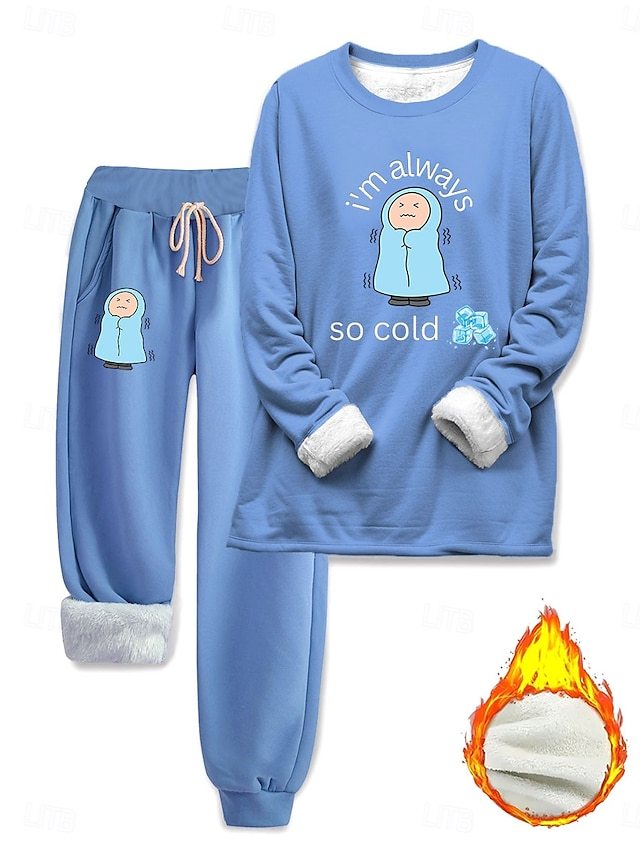 Women's Elegant Warm Fashion Two Piece Sets Tracksuit Pants Sets Long Sleeve Bishop Sleeve Crew Neck Graphic Letter Portrait Print Outdoor Vacation Daily Black Pink Dark Pink Spring Regular Fit