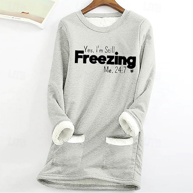 Women's Pullover Sweatshirt Sweatshirts Letter Streetwear Casual Long Sleeve Crew Neck Regular Tops Street Holiday Pocket Print Black Pink Blue Light Grey Dark Gray Winter