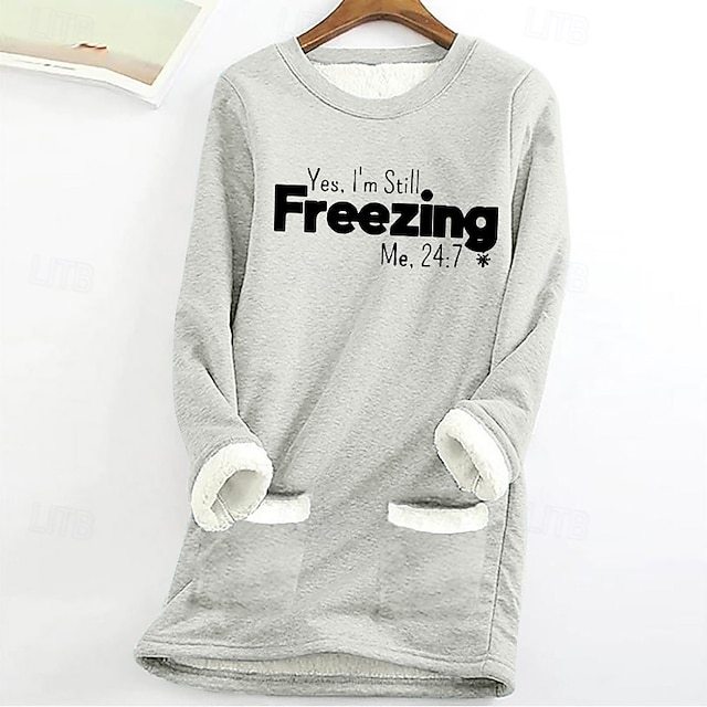 Women's Pullover Sweatshirt Sweatshirts Letter Streetwear Casual Long Sleeve Crew Neck Regular Tops Street Holiday Pocket Print Black Pink Blue Light Grey Dark Gray Winter