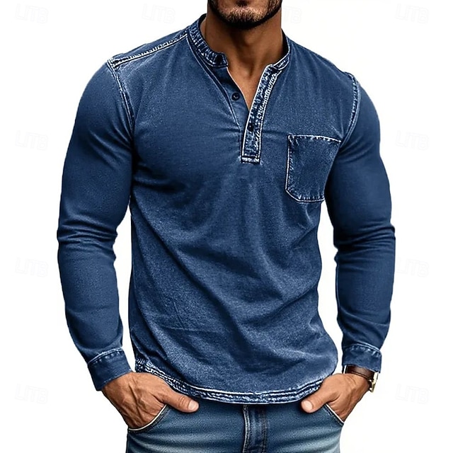Men's Henley Shirt Tee Tee Top Long Sleeve Shirt Long Sleeve Henley Fall Winter Retro Fashion Designer Nostalgic Fashion Vintage Vacation Street Going out Black Pink Navy Blue Top Tee for Men