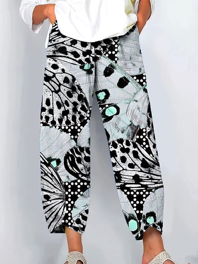  Women's Wide Leg Chinos Baggy Pants Vacation Vintage Ethnic Style Ankle-Length High Waist Floral Graphic Printing Thermal Warm Soft Breathable Micro-elastic Vacation Street Causal Ash Violet Robin's