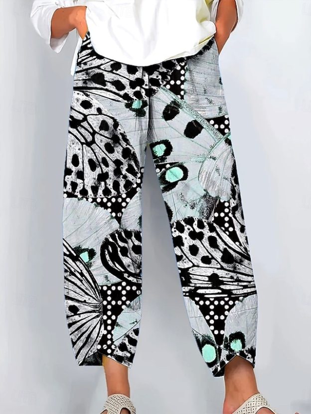  Women's Wide Leg Chinos Baggy Pants Vacation Vintage Ethnic Style Ankle-Length High Waist Floral Graphic Printing Thermal Warm Soft Breathable Micro-elastic Vacation Street Causal Ash Violet Robin's