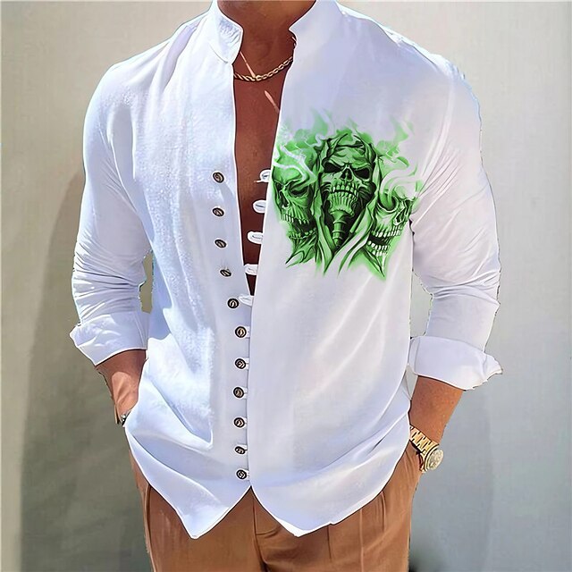  Men's Dark Shirt Aloha Shirt Long Sleeve Fashion Designer Casual Vacation Daily Going out Fall Autumn / Fall Spring & Summer Stand Collar Print 