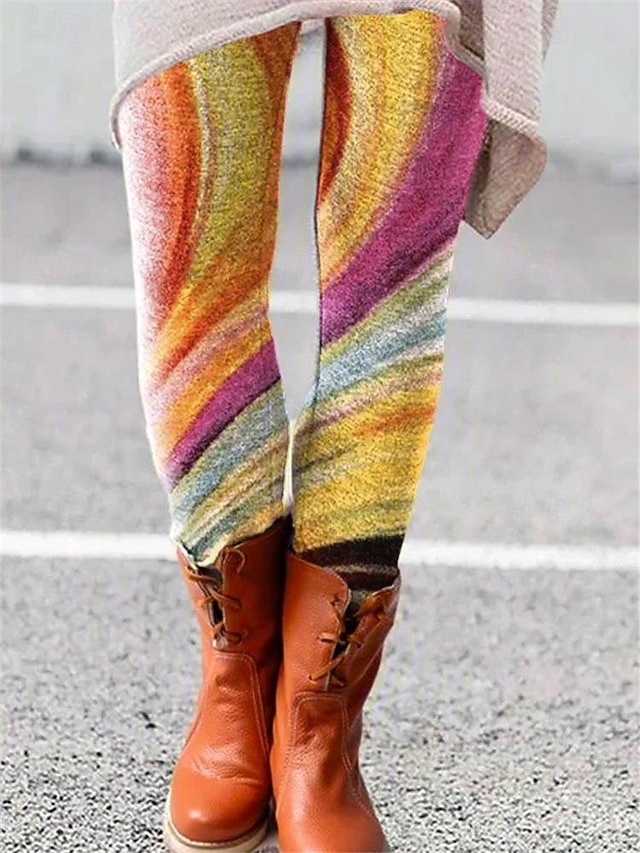 Women's Pants Trousers Leggings Streetwear Casual Full Length High Waist Striped Elastic Waist Print Breathability Comfortable Stretchy Vacation Street Daily Wear