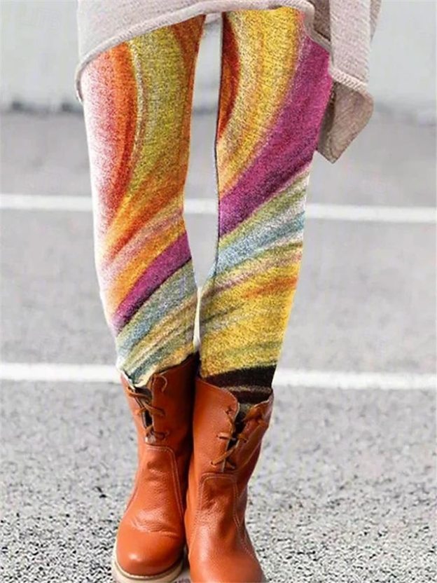 Women's Pants Trousers Leggings Streetwear Casual Full Length High Waist Striped Elastic Waist Print Breathability Comfortable Stretchy Vacation Street Daily Wear