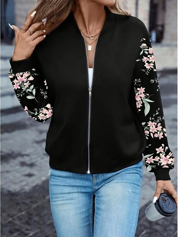 Women’s Casual Houndstooth Jacket – Breathable Zipper Stand Collar Streetwear