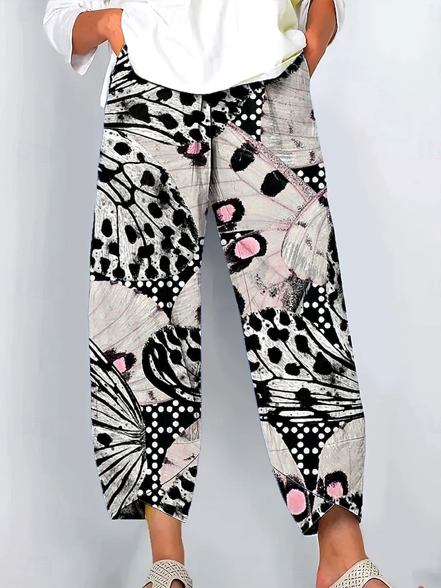  Women's Wide Leg Chinos Baggy Pants Vacation Vintage Ethnic Style Ankle-Length High Waist Floral Graphic Printing Thermal Warm Soft Breathable Micro-elastic Vacation Street Causal Ash Violet Robin's