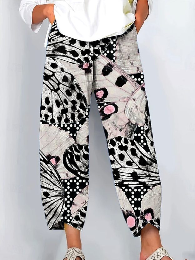  Women's Wide Leg Chinos Baggy Pants Vacation Vintage Ethnic Style Ankle-Length High Waist Floral Graphic Printing Thermal Warm Soft Breathable Micro-elastic Vacation Street Causal Ash Violet Robin's