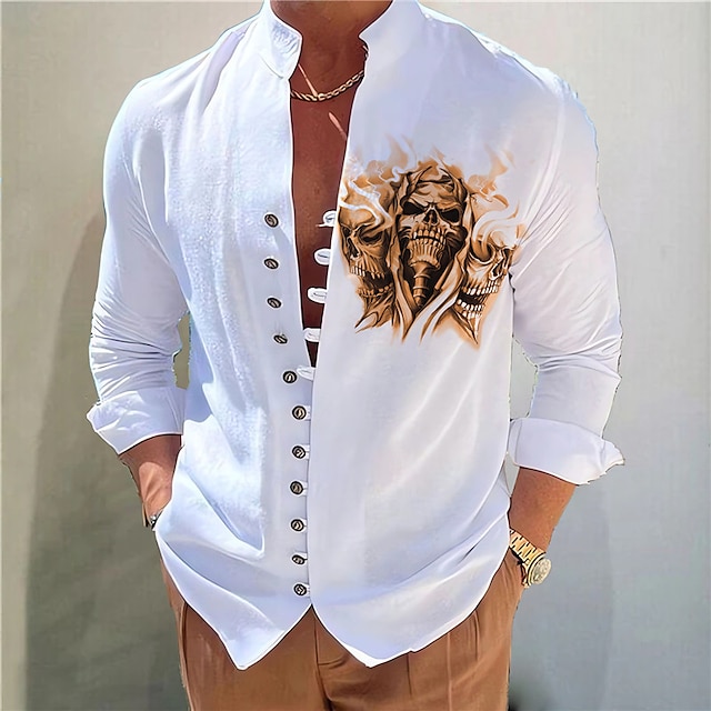  Men's Dark Shirt Aloha Shirt Long Sleeve Fashion Designer Casual Vacation Daily Going out Fall Autumn / Fall Spring & Summer Stand Collar Print 