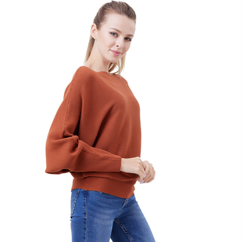 Women's Boat Neck Bat Sleeve Knitted Sweater