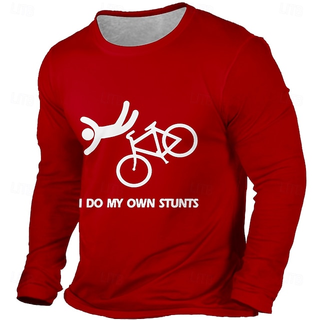 Men's I Do My Own Stunts Funny Slang T Shirt Long Sleeve T shirt 3D Print Crew Neck Shirt Fashion Daily Basic Street Casual Daily Black Red Blue Clothing