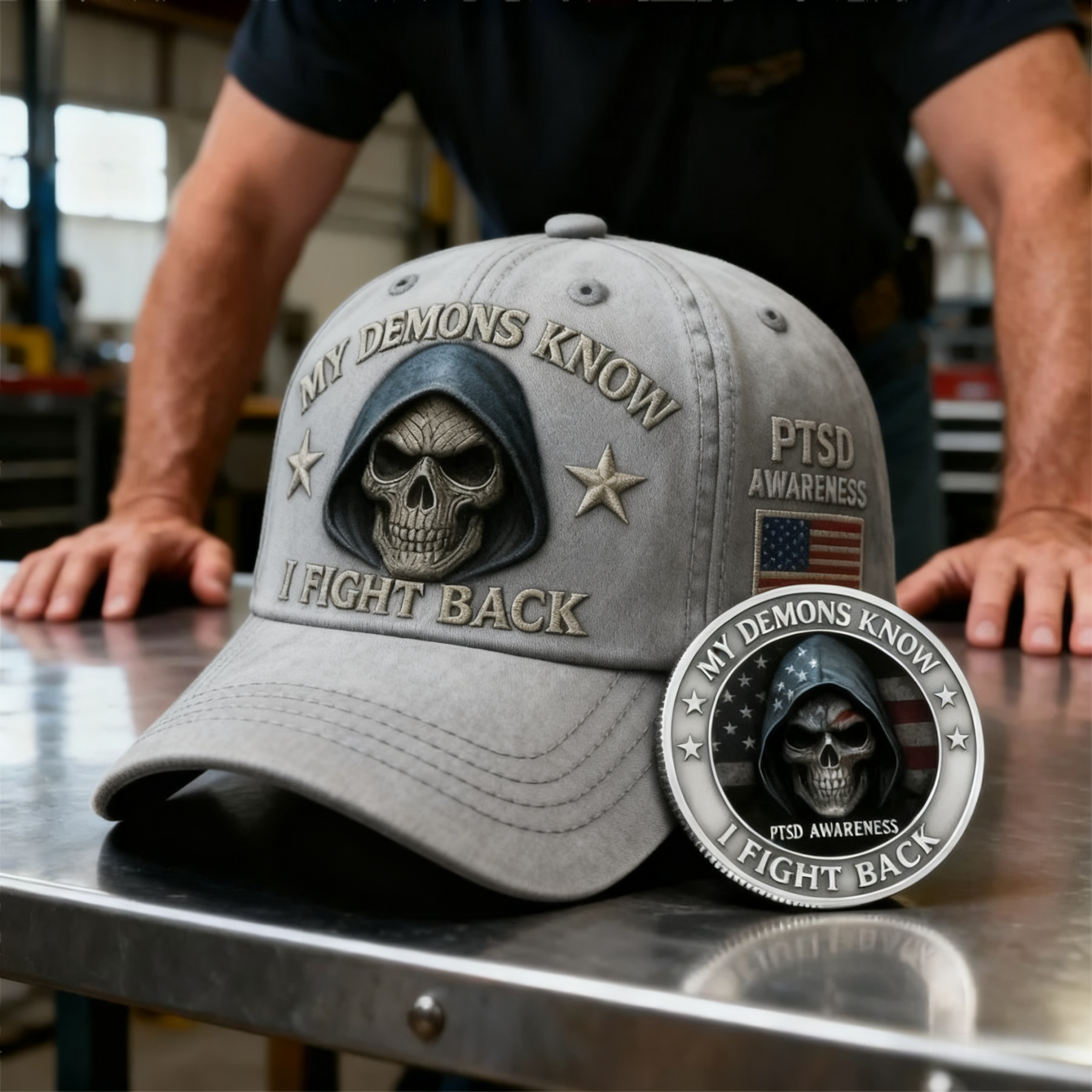 🏅Veteran's Day 50% OFF - 💀 “My Demons Know I Fight Back” PTSD Awareness Set 🇺🇸