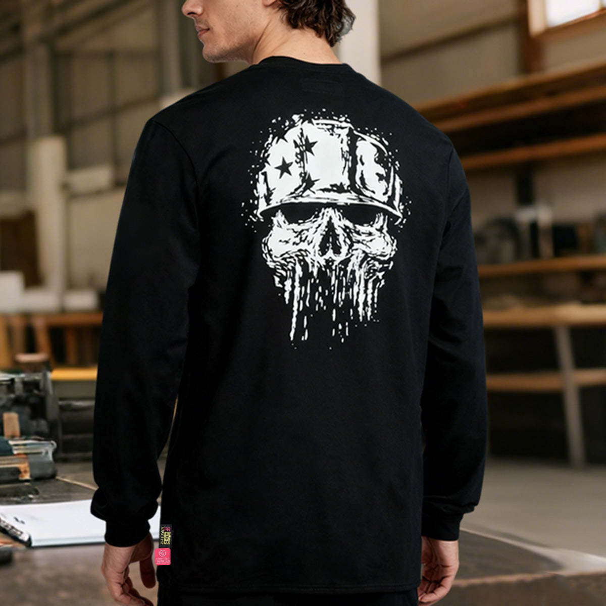 7oz Midweight Flame Resistant Flag/Skull Print Henley T-Shirts NFPA2112 CAT2