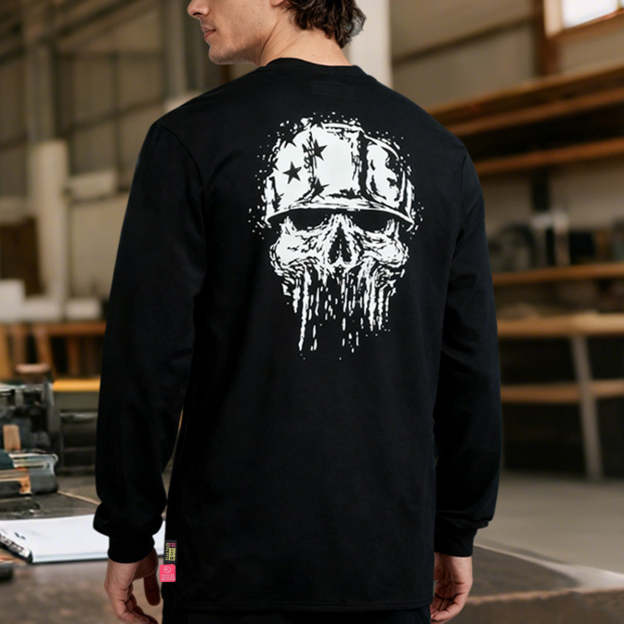 7oz Midweight Flame Resistant Flag/Skull Print Henley T-Shirts NFPA2112 CAT2