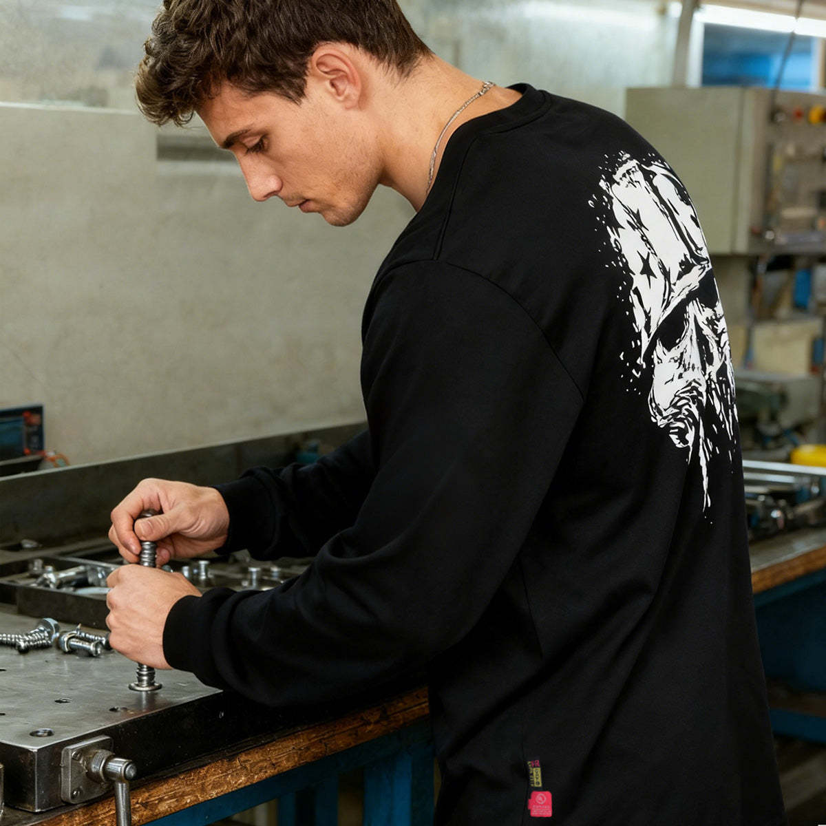 7oz Midweight Flame Resistant Flag/Skull Print Henley T-Shirts NFPA2112 CAT2