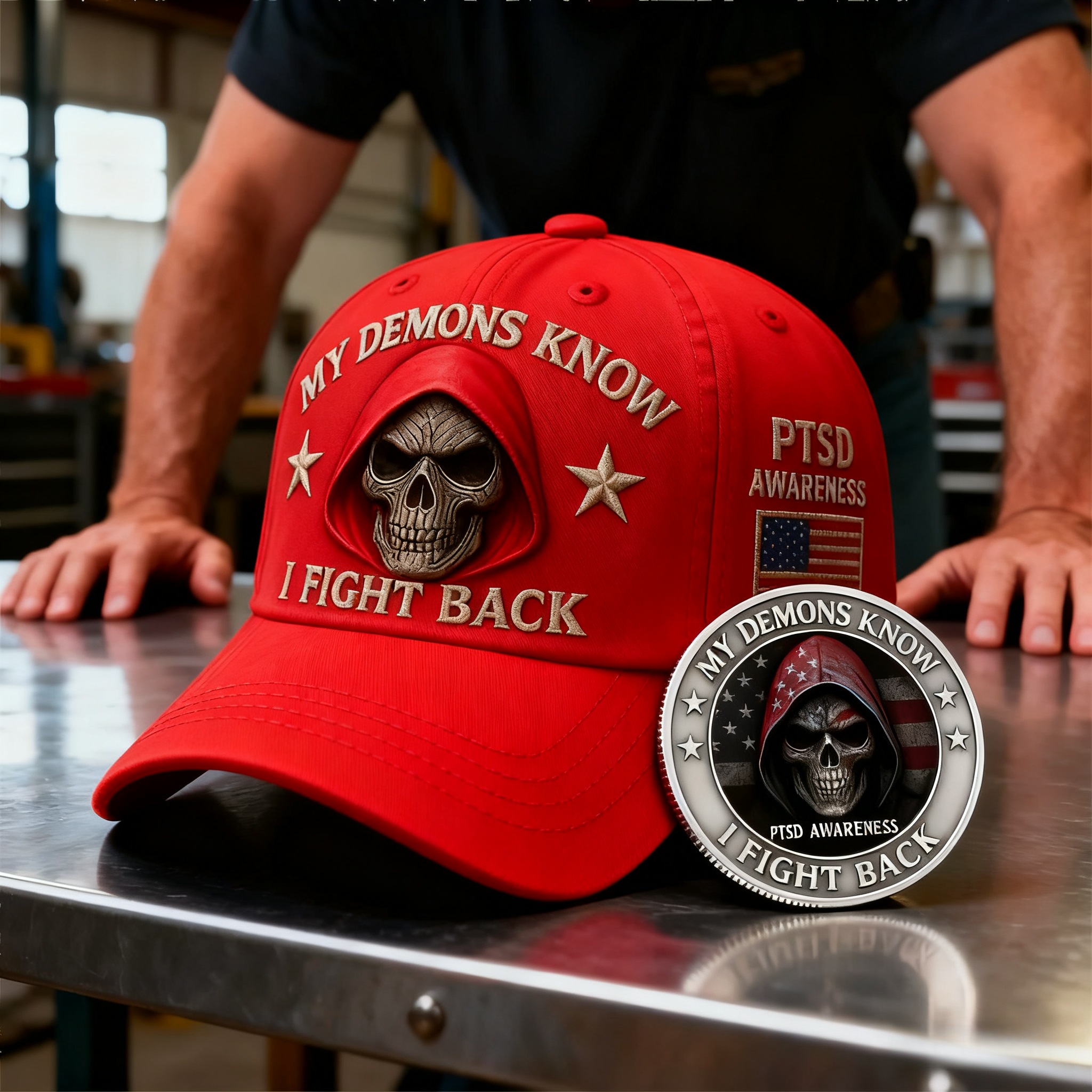🏅Veteran's Day 50% OFF - 💀 “My Demons Know I Fight Back” PTSD Awareness Set 🇺🇸