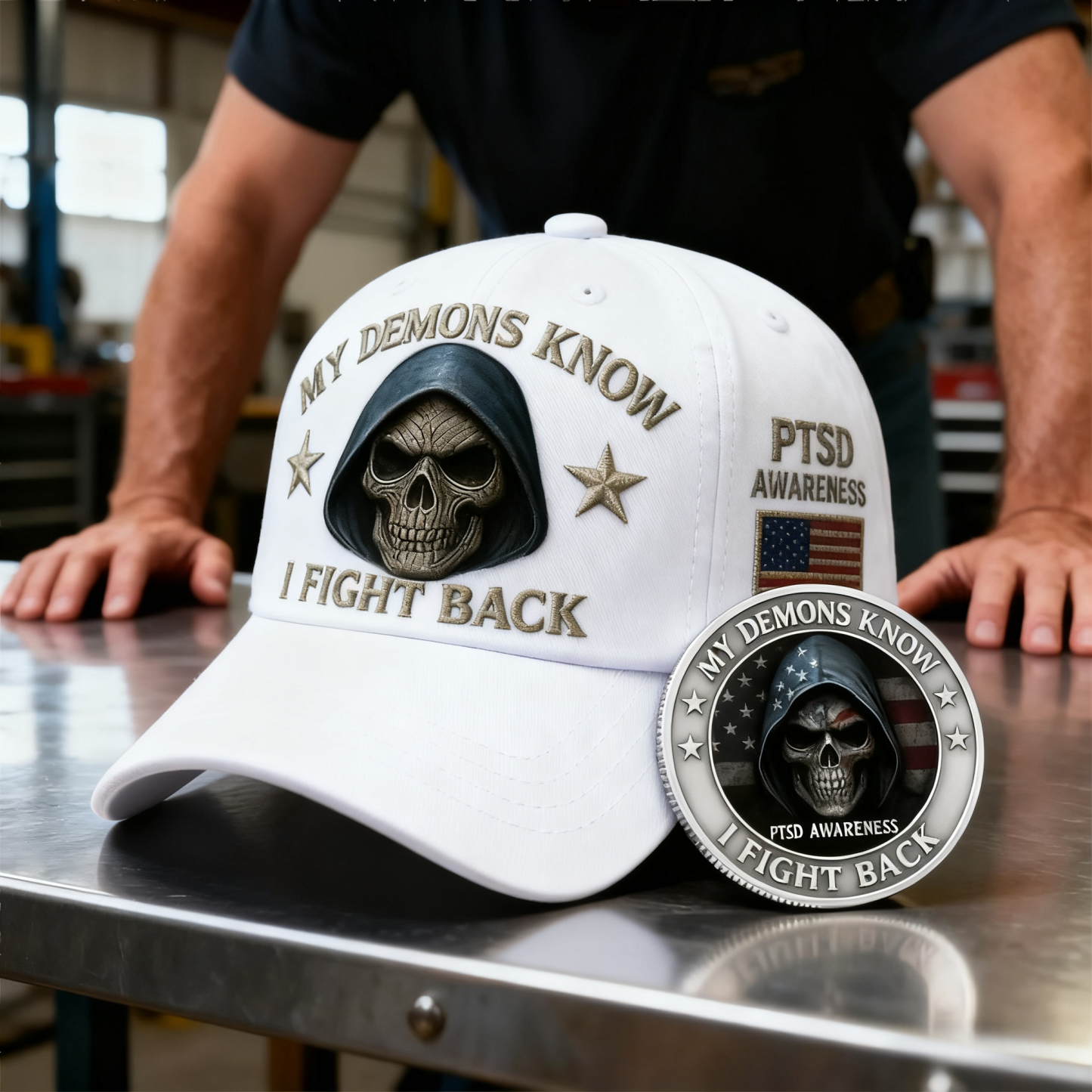 🏅Veteran's Day 50% OFF - 💀 “My Demons Know I Fight Back” PTSD Awareness Set 🇺🇸