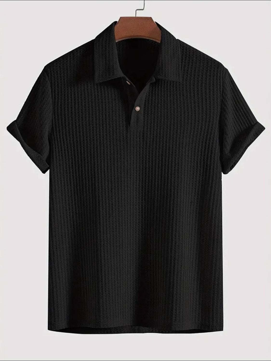 Men's Waffle-Knit Collared Neck Short Sleeve Polo