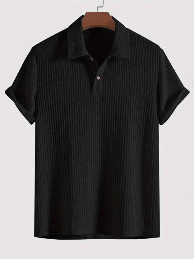 Men's Waffle-Knit Collared Neck Short Sleeve Polo