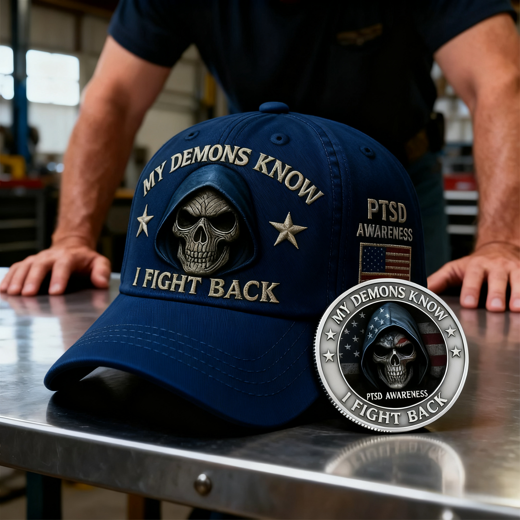 🏅Veteran's Day 50% OFF - 💀 “My Demons Know I Fight Back” PTSD Awareness Set 🇺🇸