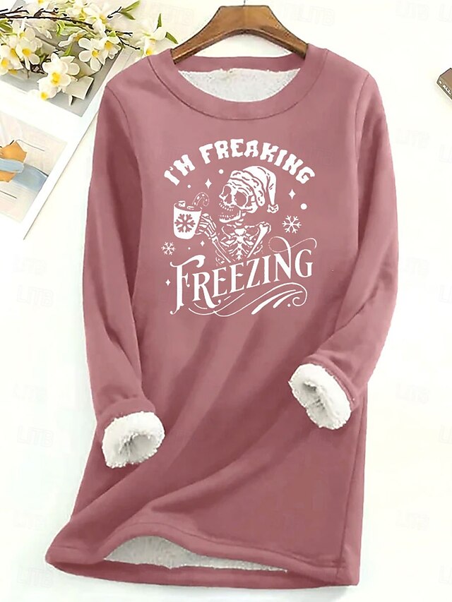 Women's Pullover Sweatshirt Graphic Letter Warm Casual Fuzzy Long Sleeve Crew Neck Round Neck Regular Tops Street Casual Light Pink Black Dark Pink Blue Spring Fall Winter