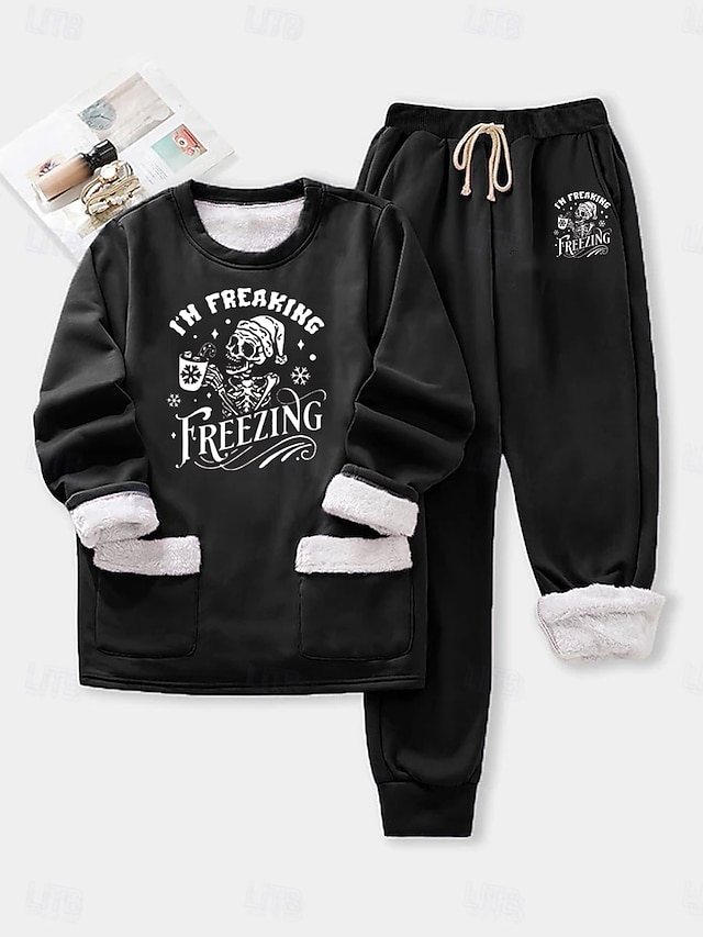More about this item  Highlights - Stay warm and cozy with fleece lining - Trendy letter pattern adds a fashionable touch - Classic crew neck design for a versatile look  Selling Points 1.Neckline: Crew Neck 2.Pattern: Letter 3.Details: Fleece lined  Spec