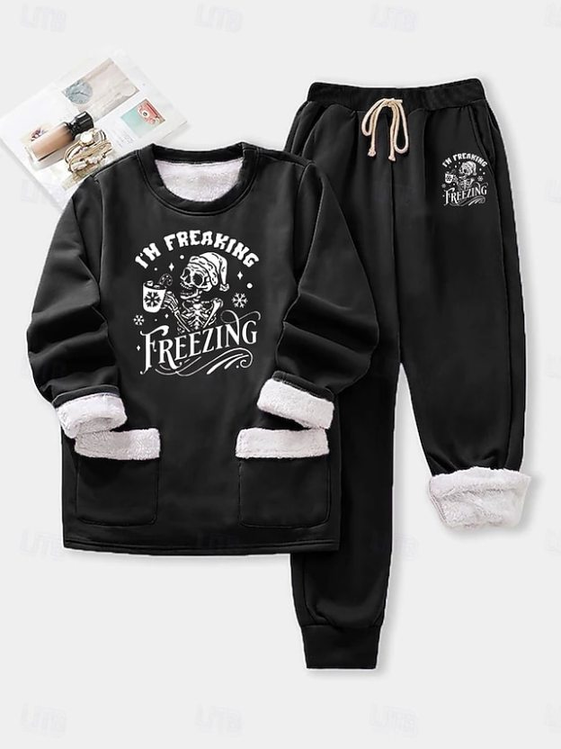 More about this item  Highlights - Stay warm and cozy with fleece lining - Trendy letter pattern adds a fashionable touch - Classic crew neck design for a versatile look  Selling Points 1.Neckline: Crew Neck 2.Pattern: Letter 3.Details: Fleece lined  Spec