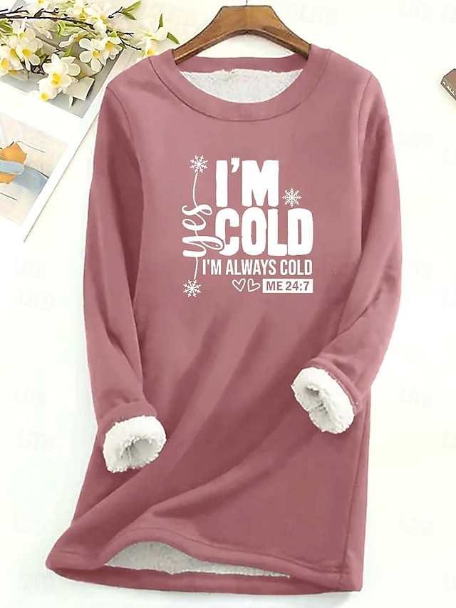Women's Pullover Sweatshirt Graphic Letter Warm Casual Fuzzy Long Sleeve Crew Neck Round Neck Long Tops Street Casual Light Pink Black Dark Pink Blue Spring Fall Winter