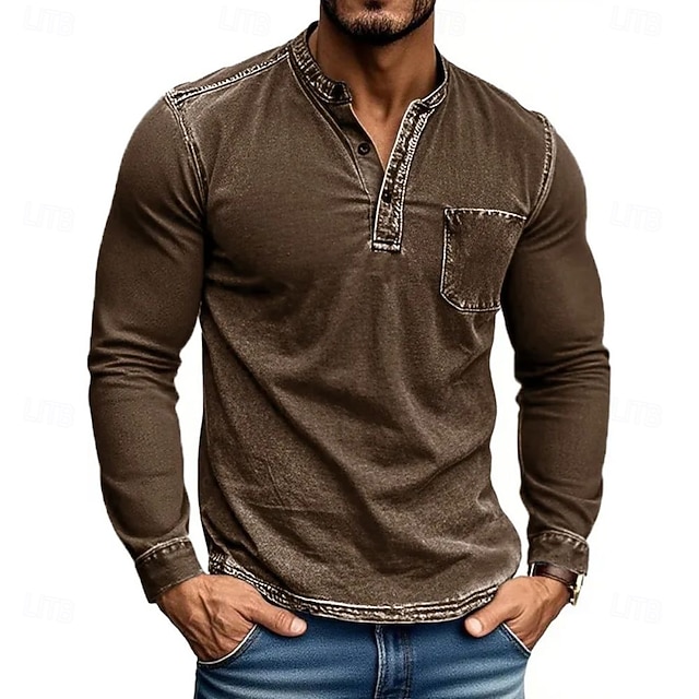 Men's Henley Shirt Tee Tee Top Long Sleeve Shirt Long Sleeve Henley Fall Winter Retro Fashion Designer Nostalgic Fashion Vintage Vacation Street Going out Black Pink Navy Blue Top Tee for Men
