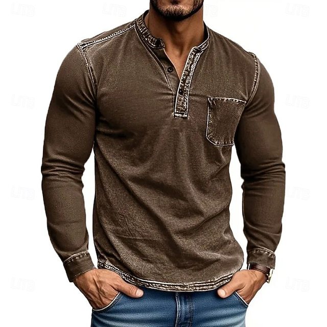 Men's Henley Shirt Tee Tee Top Long Sleeve Shirt Long Sleeve Henley Fall Winter Retro Fashion Designer Nostalgic Fashion Vintage Vacation Street Going out Black Pink Navy Blue Top Tee for Men