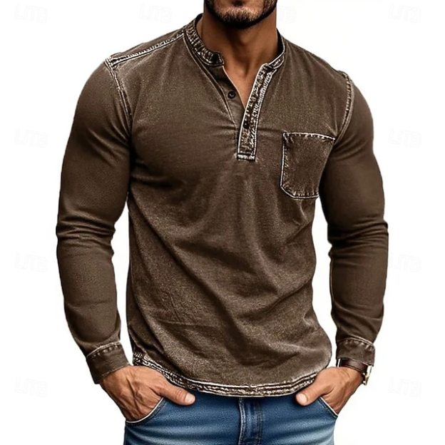 Men's Henley Shirt Tee Tee Top Long Sleeve Shirt Long Sleeve Henley Fall Winter Retro Fashion Designer Nostalgic Fashion Vintage Vacation Street Going out Black Pink Navy Blue Top Tee for Men