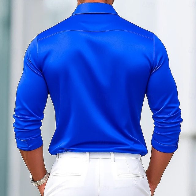 Men's Shirt Satin Shirt Dress Shirt Casual Shirt Button Up Shirt Prom Shirt Plain Formal Wedding Light Blue Black Royal Blue Gold Long Sleeve Lapel All Seasons Clothing Apparel