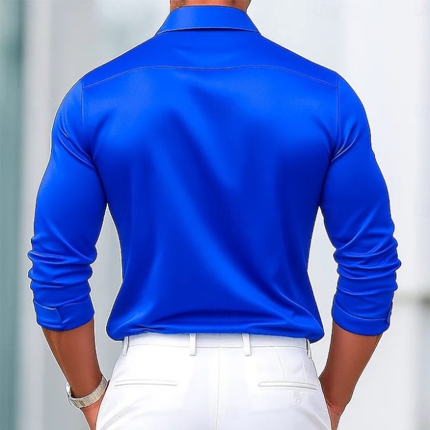 Men's Shirt Satin Shirt Dress Shirt Casual Shirt Button Up Shirt Prom Shirt Plain Formal Wedding Light Blue Black Royal Blue Gold Long Sleeve Lapel All Seasons Clothing Apparel