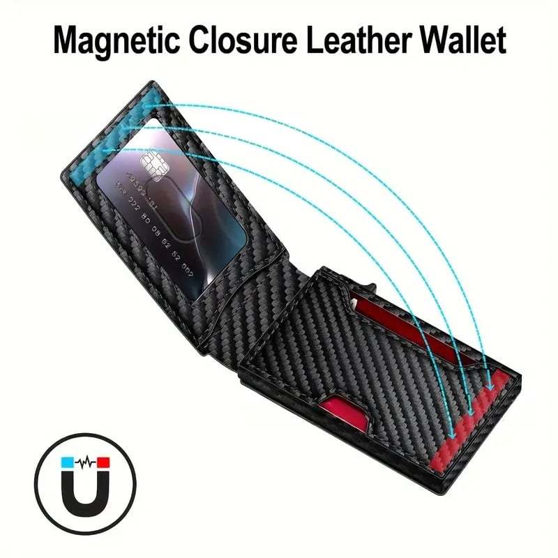 ✨Wallet - With Pop Up Aluminum Case Money Clip Slim Leather Slots Credit Card Holder RFID Blocking Bifold Minimalist Wallet