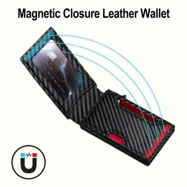 ✨Wallet - With Pop Up Aluminum Case Money Clip Slim Leather Slots Credit Card Holder RFID Blocking Bifold Minimalist Wallet