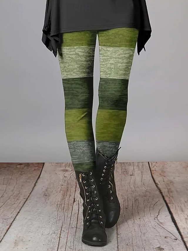 Women's Pants Trousers Leggings Streetwear Casual Full Length High Waist Striped Elastic Waist Print Breathability Comfortable Stretchy Vacation Street Daily Wear