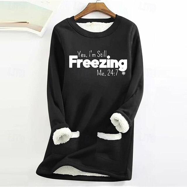 Women's Pullover Sweatshirt Sweatshirts Letter Streetwear Casual Long Sleeve Crew Neck Regular Tops Street Holiday Pocket Print Black Pink Blue Light Grey Dark Gray Winter