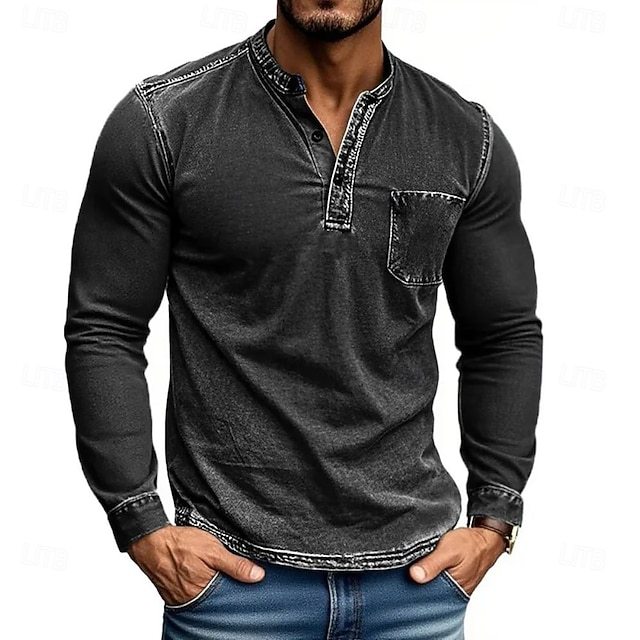 Men's Henley Shirt Tee Tee Top Long Sleeve Shirt Long Sleeve Henley Fall Winter Retro Fashion Designer Nostalgic Fashion Vintage Vacation Street Going out Black Pink Navy Blue Top Tee for Men