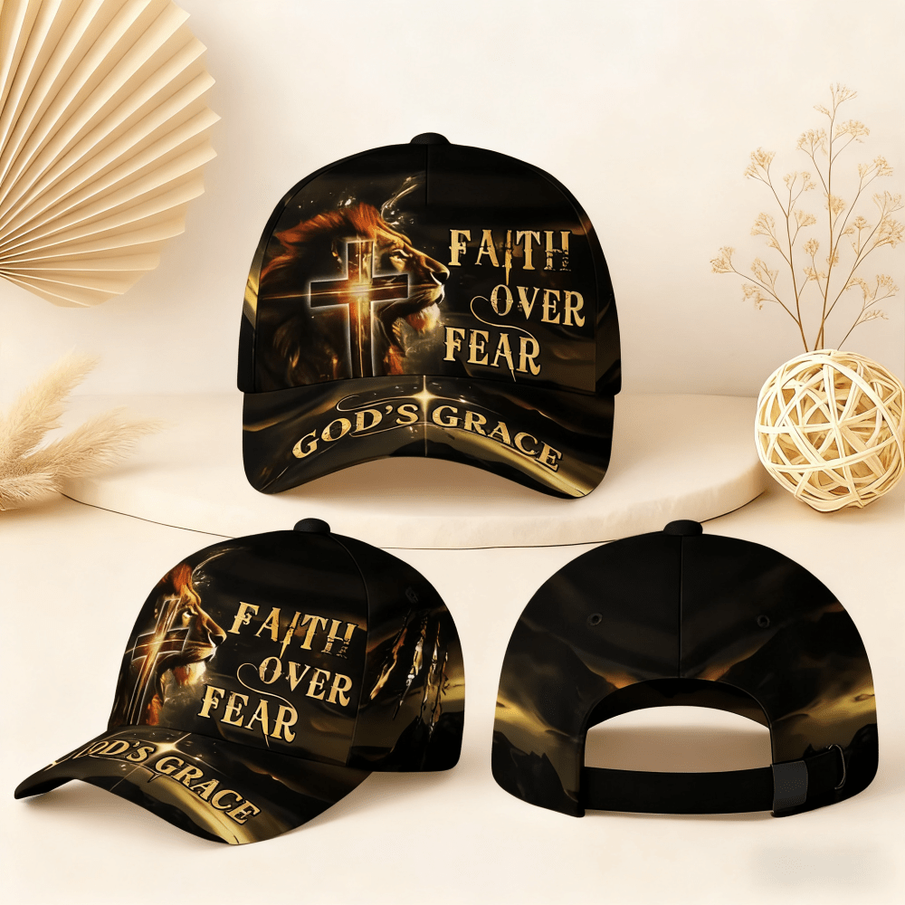 Faith Over Fear Hat, Christian Hat, Jesus Hat, Religious Cap, Personalized Christian Jesus Hat, Cross Hat For Men, Religious Gifts