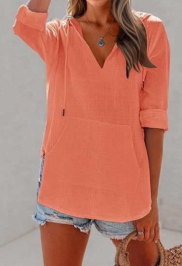 👗Women's Beach Cover Up hoodies sweatshirt Long Sleeve V Neck Pocketed Hooded Shirt Top
