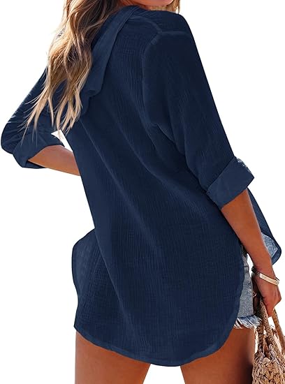 👗Women's Beach Cover Up hoodies sweatshirt Long Sleeve V Neck Pocketed Hooded Shirt Top