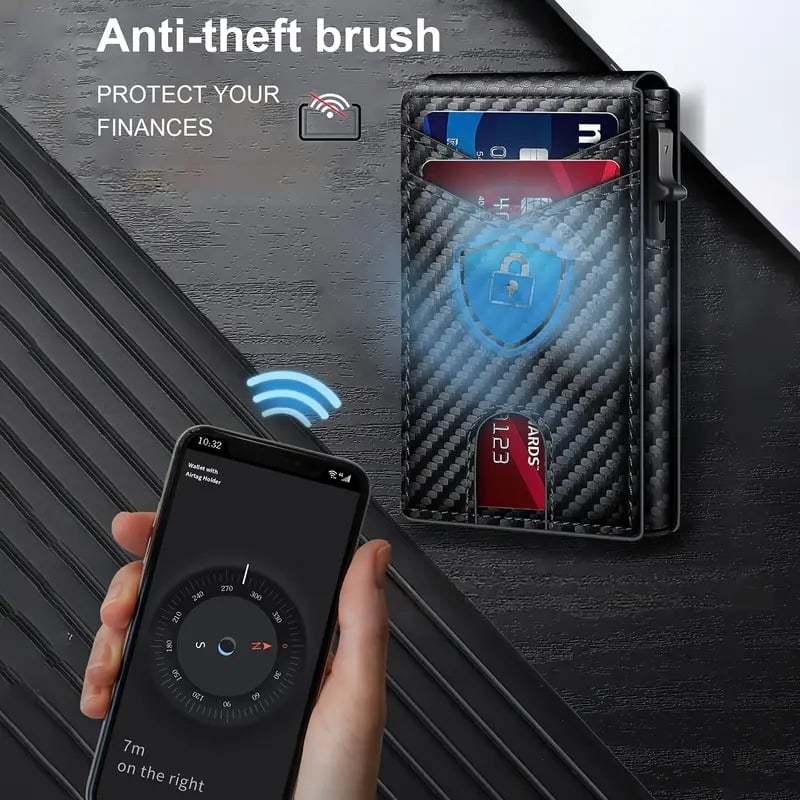 ✨Wallet - With Pop Up Aluminum Case Money Clip Slim Leather Slots Credit Card Holder RFID Blocking Bifold Minimalist Wallet