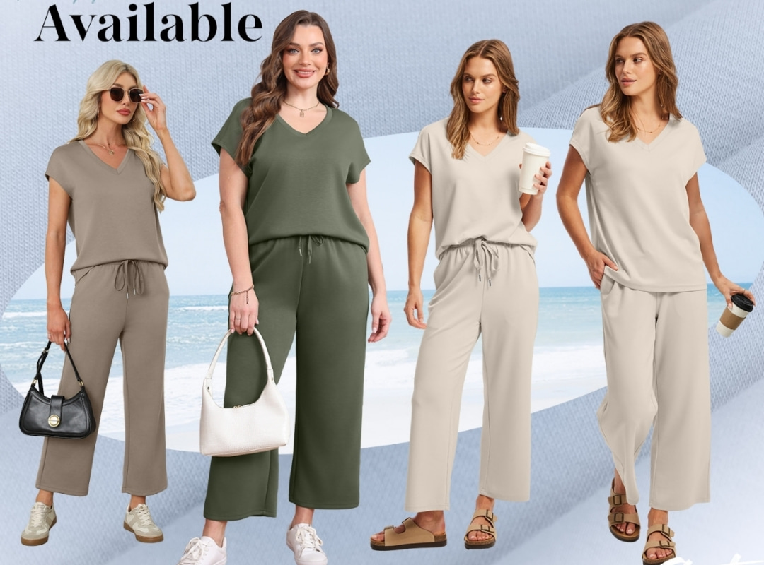 Two Piece Sets for Women Summer Outfits Lounge Sets V Neck Tops Wide Leg Pants