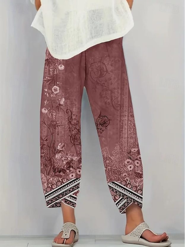  Women's Wide Leg Chinos Baggy Pants Vacation Vintage Ethnic Style Ankle-Length High Waist Floral Graphic Printing Thermal Warm Soft Breathable Micro-elastic Vacation Street Causal Ash Violet Robin's