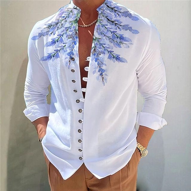  Men's Dark Shirt Aloha Shirt Long Sleeve Fashion Designer Casual Vacation Daily Going out Fall Autumn / Fall Spring & Summer Stand Collar Print 