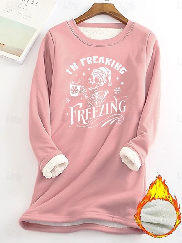 Women's Pullover Sweatshirt Graphic Letter Warm Casual Fuzzy Long Sleeve Crew Neck Round Neck Regular Tops Street Casual Light Pink Black Dark Pink Blue Spring Fall Winter