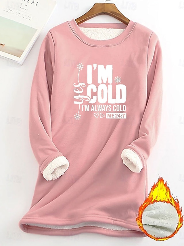 Women's Pullover Sweatshirt Graphic Letter Warm Casual Fuzzy Long Sleeve Crew Neck Round Neck Long Tops Street Casual Light Pink Black Dark Pink Blue Spring Fall Winter