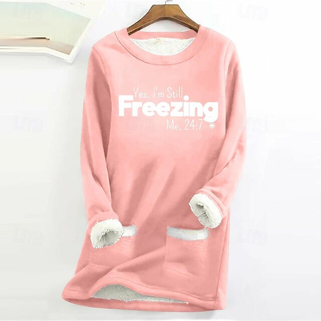 Women's Pullover Sweatshirt Sweatshirts Letter Streetwear Casual Long Sleeve Crew Neck Regular Tops Street Holiday Pocket Print Black Pink Blue Light Grey Dark Gray Winter